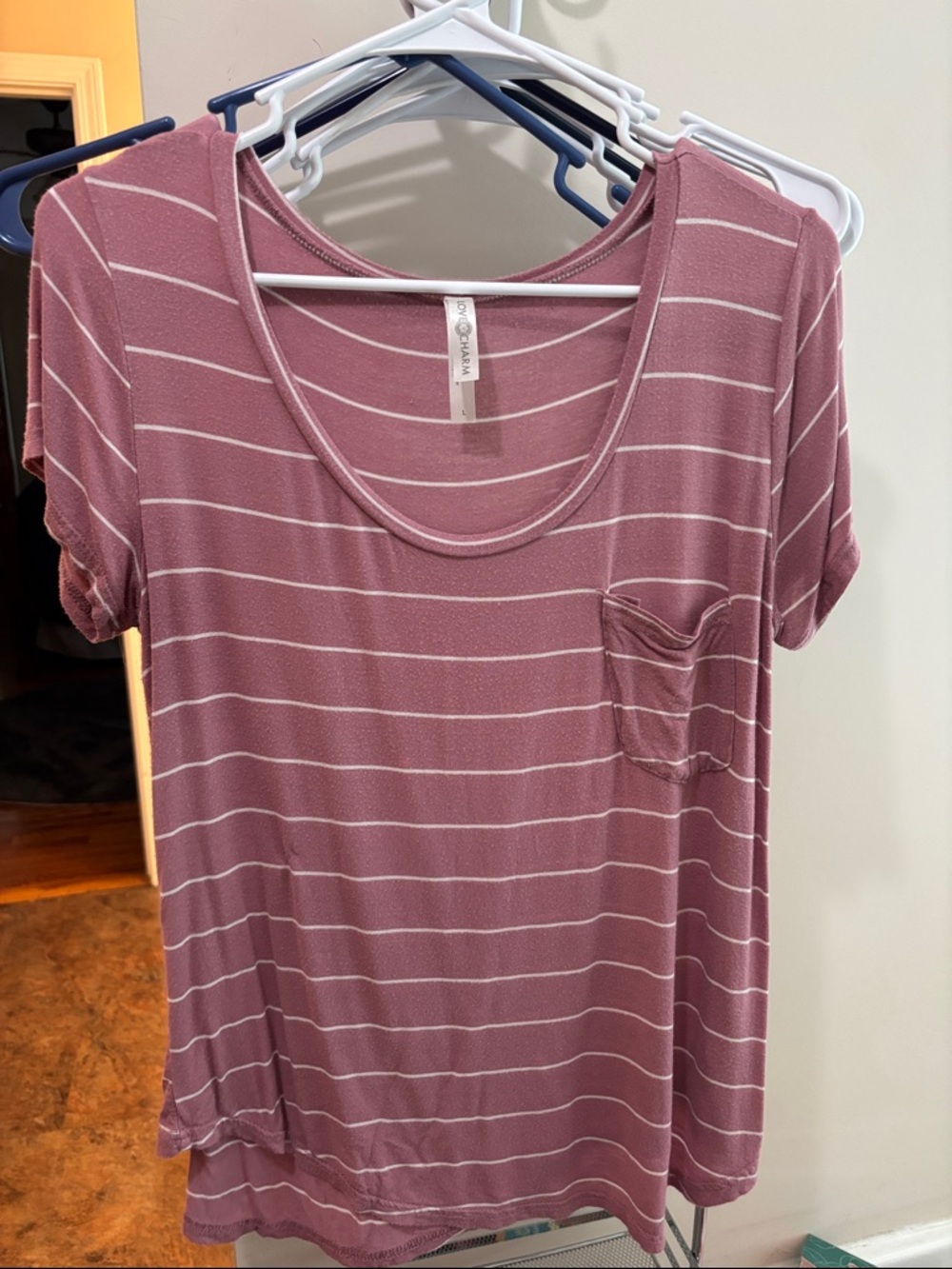 Love Charm Dusty Rose Striped Scoop Neck Pocket Tee